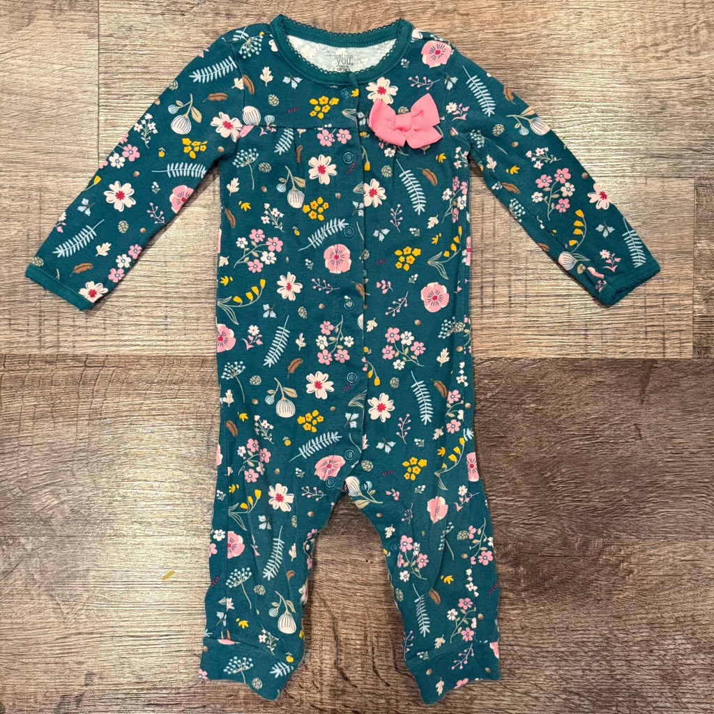 Carters Baby Girl Snap Closure Floral Footless Sleeper Romper With Bow 9 Month